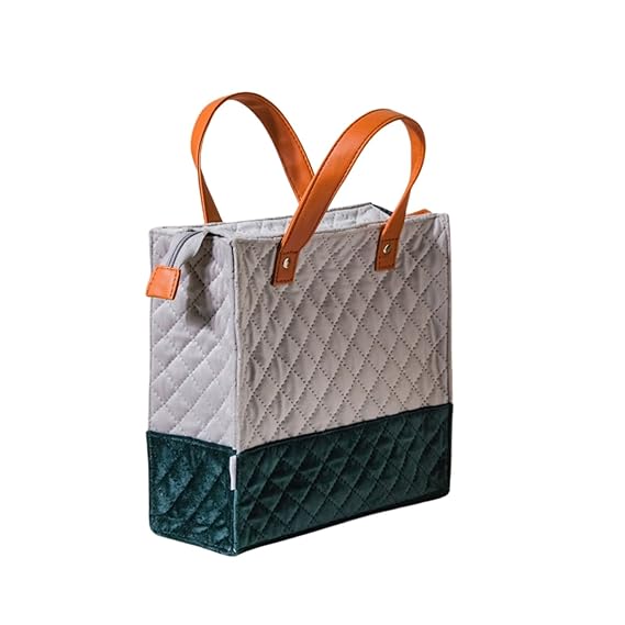 Buy Nestasia Lunch Bag Velvet, 25 X 24 Cm Grey & Green Lunch Bags for Office Women Smooth