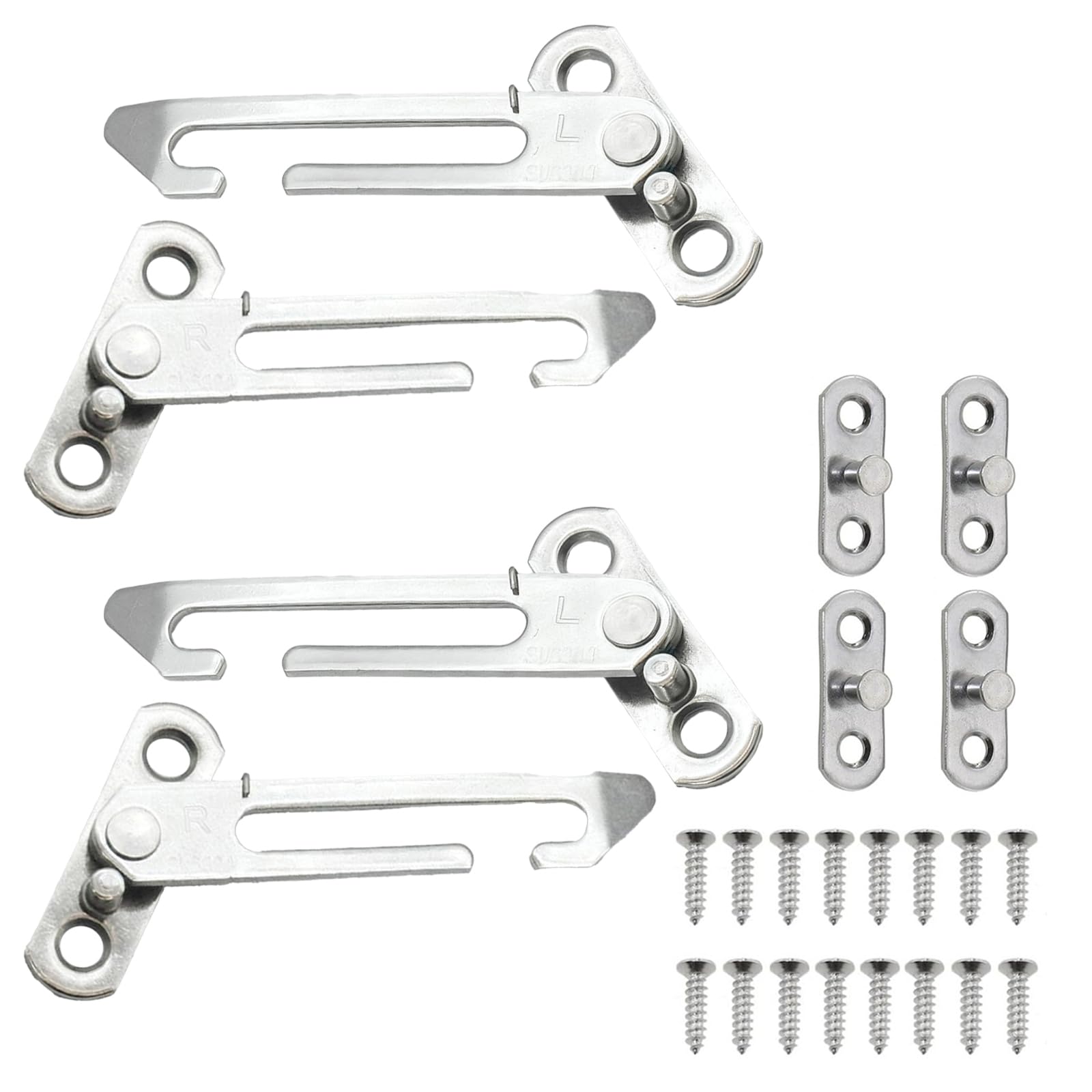 4 Pcs Window Restrictors Locks,Stainless Steel Security Window Restrictor Hook with Screws,Suitable for Home School Kindergarten Upvc Windows(Left Right Handed)