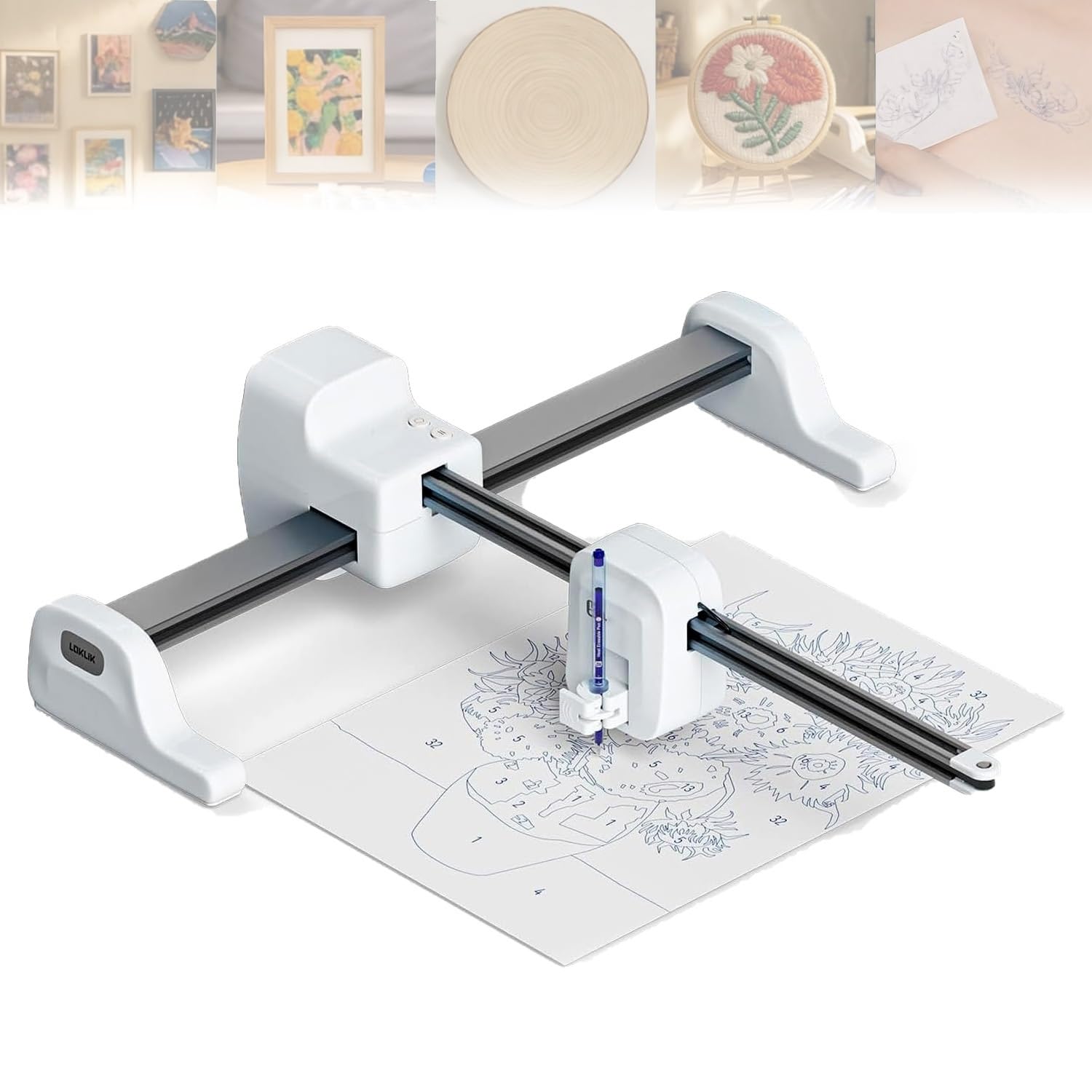Kit de dibujo digital portátil, máquina de dibujo automático para pósteres | Máximo Tamaño A3, Más De 500 Estilos Artísticos, Compatible Con Mac/Windows/iOS/Android, Para Principiantes(White)