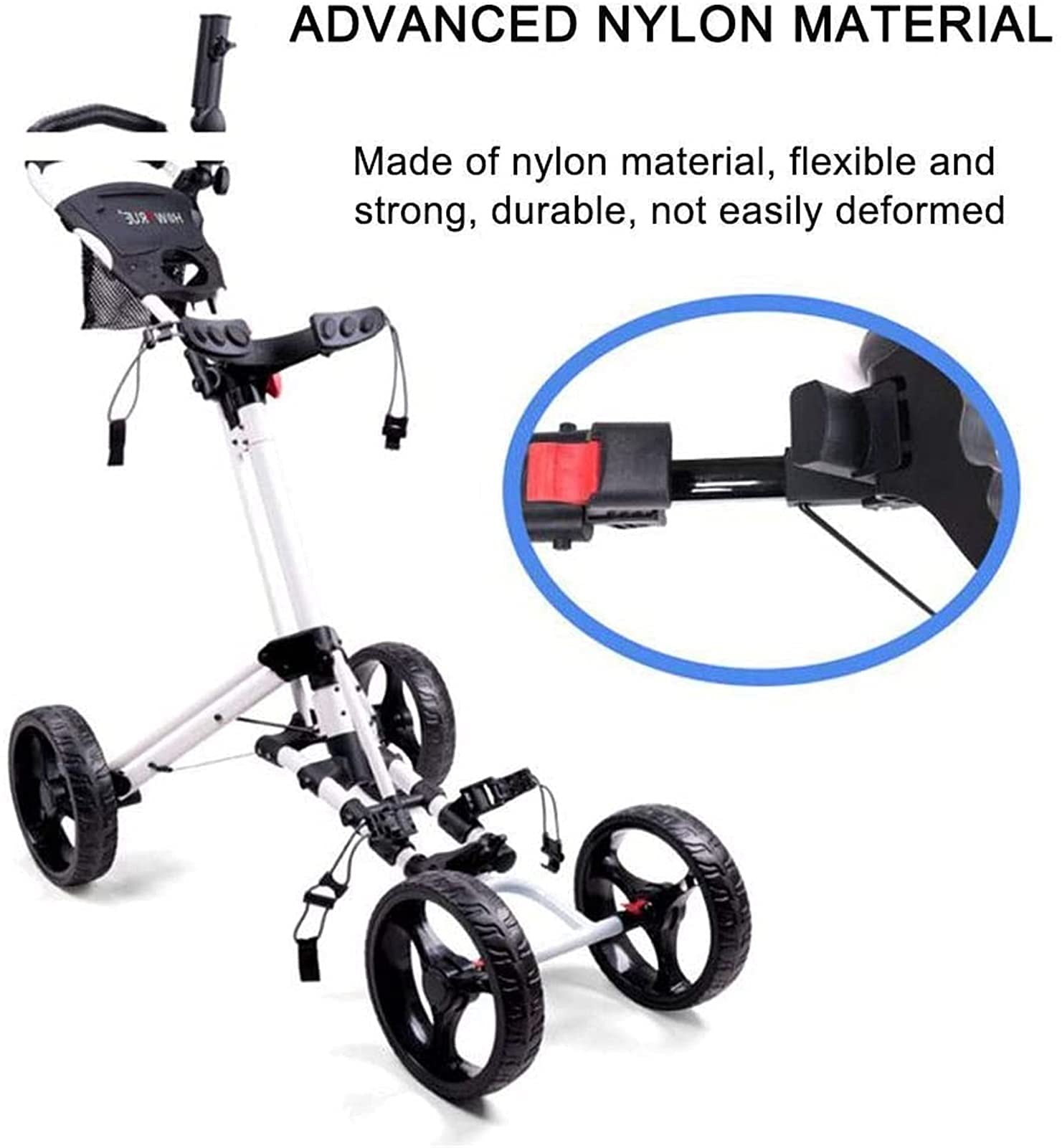 Golf-Push-Cart, 4-Rad-Golf-Push-Cart – zusammenklappbarer Golf-Pull mit Getränkehalter, Anzeigetafel-Tasche, Leichter Push-Pull-Golfwagen