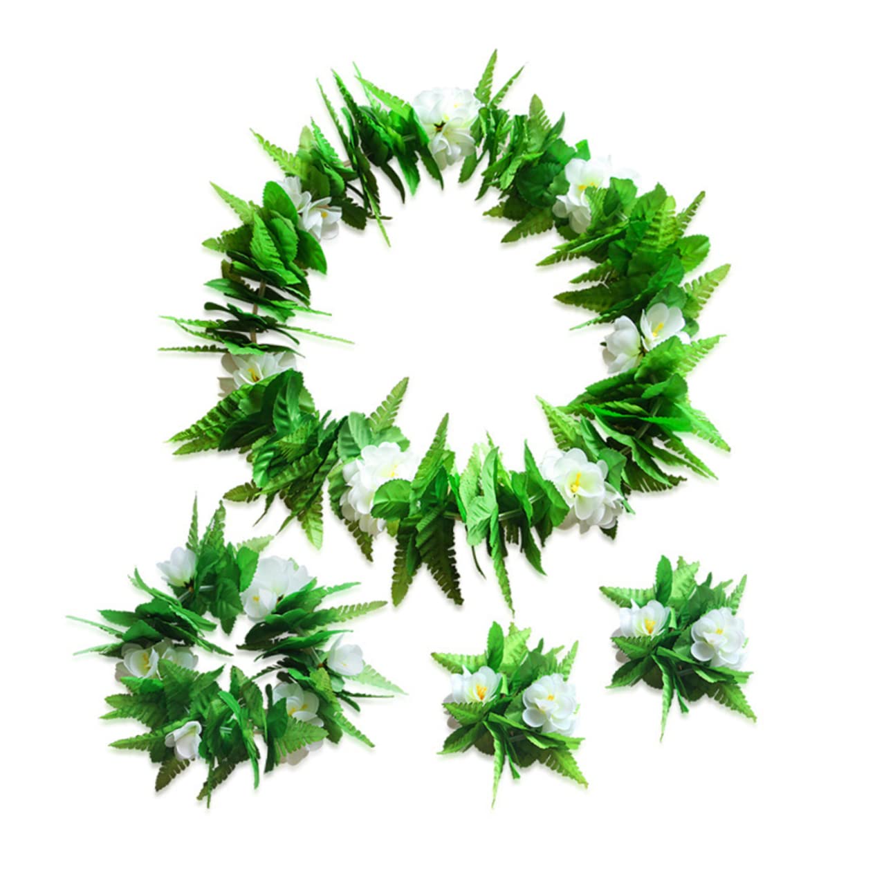 GAFOKI 5pcs flower choker necklace luau party supplies girls headband garlands for decor Hawaiian Leaf Skirt tropical leis luau grass skirt Leaves clothing Harvey Gift men and women