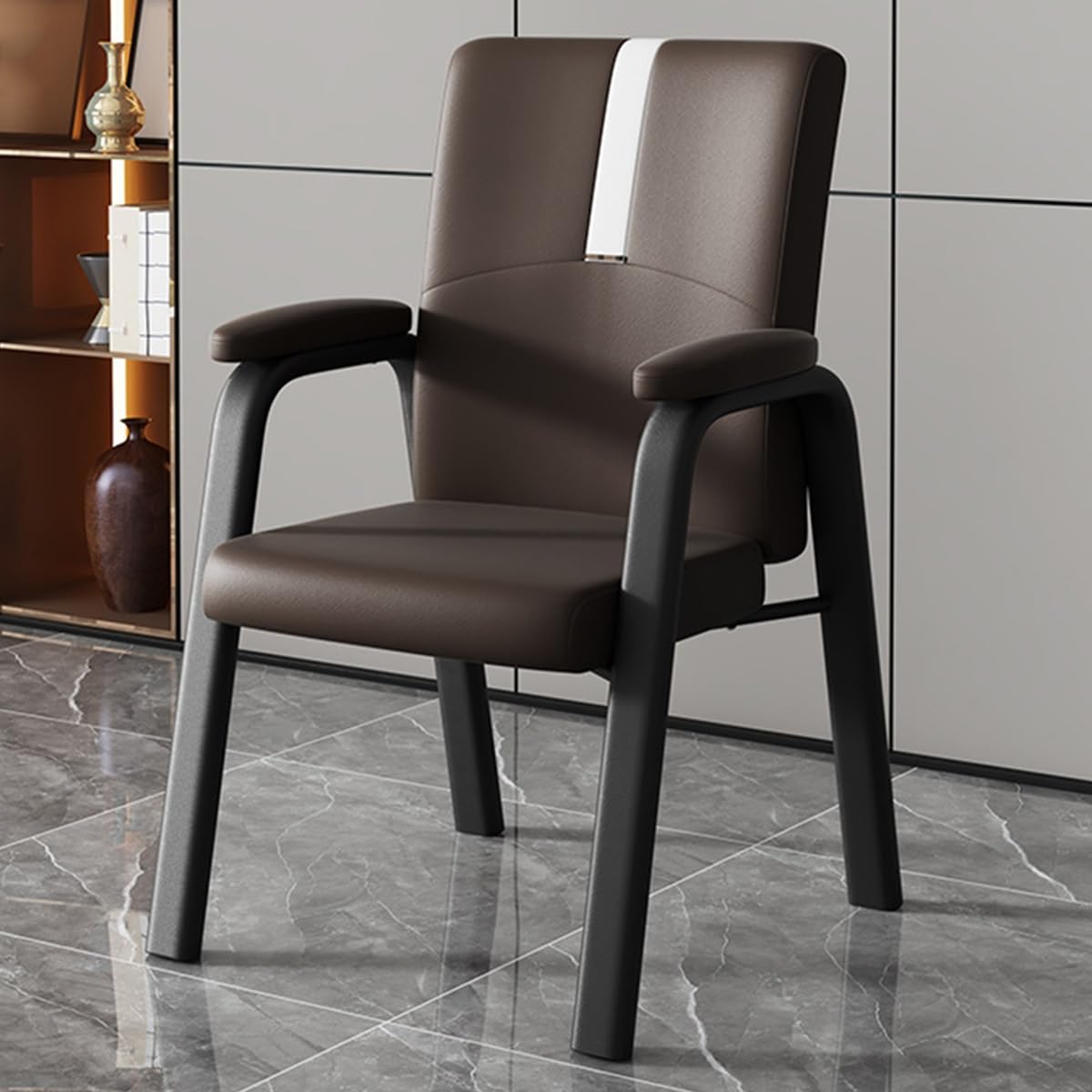 Chaise de bureau dossier haut en cuir moderne avec accoudoirs acier
