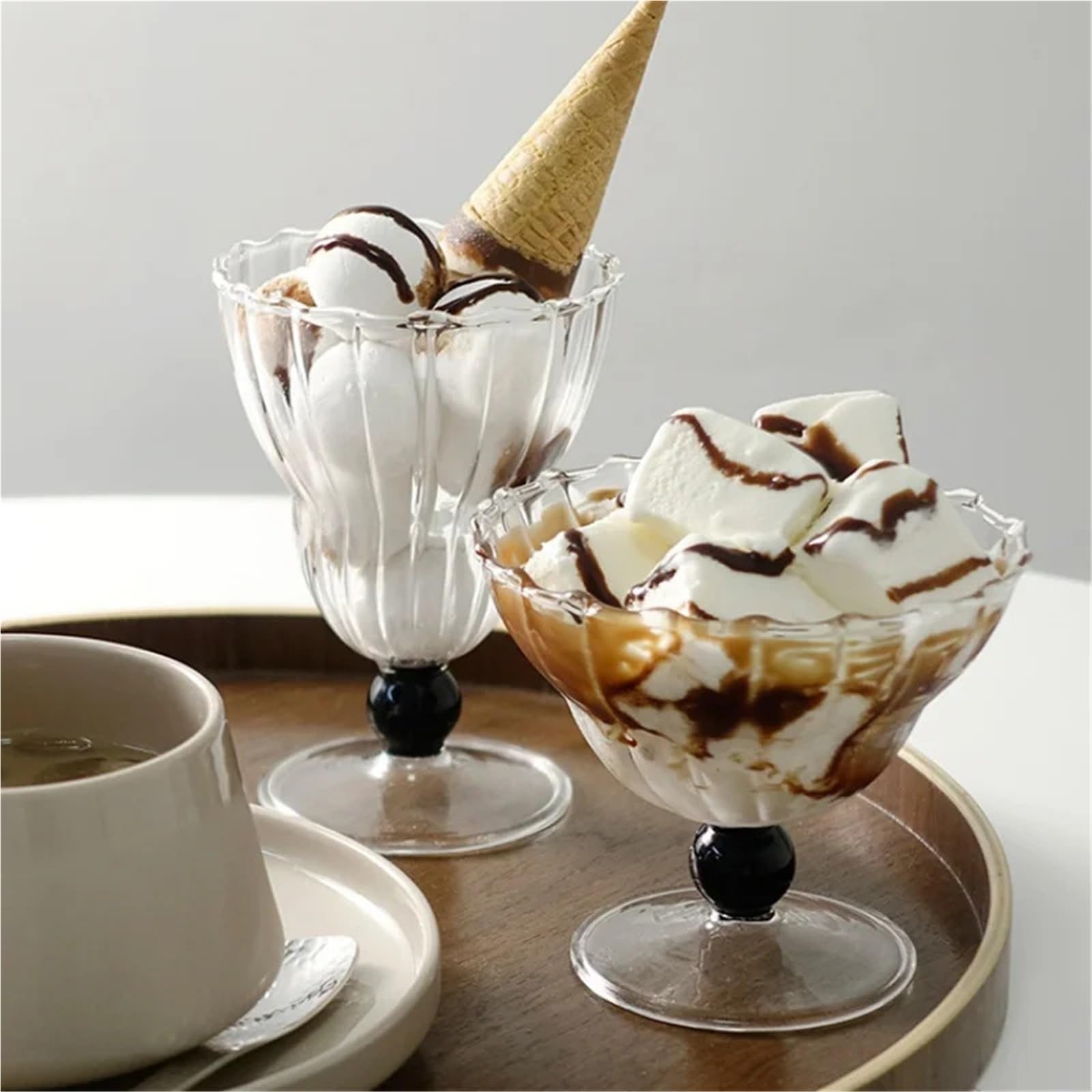 Coppe Gelato 2 calici Classici da Festa, Bicchieri da Gelato, Bicchieri in Vetro for succhi, Bevande, Dessert, Gelati, Buffet di Nozze per Dessert(A 200ml)
