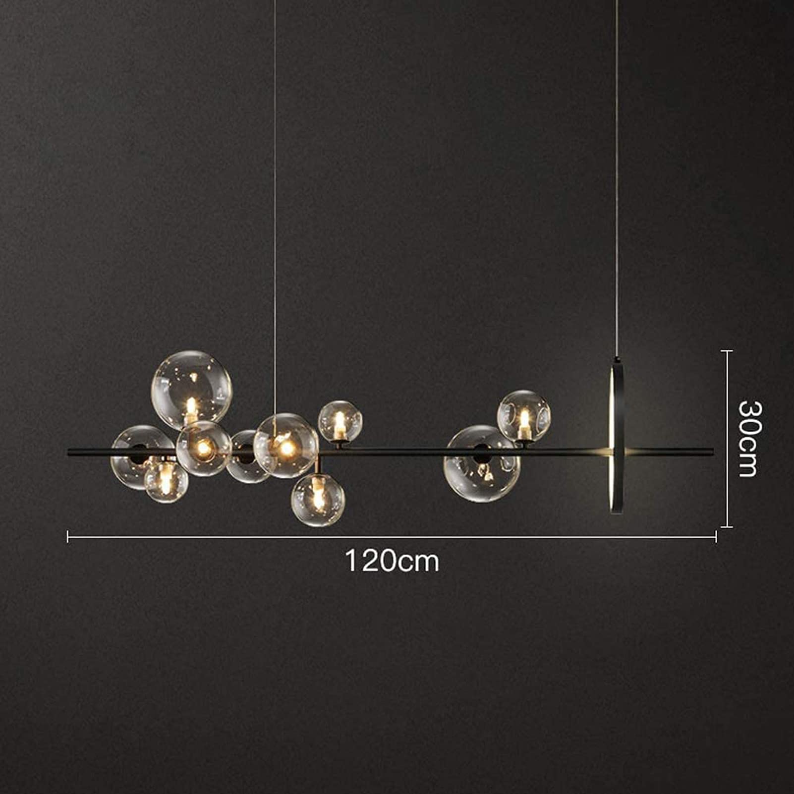 Lampada Moderno A LED,Tavolo da Pranzo con Sfera di Vetro Lampadario A Sospensione Moderna Lampadario A Sospensione Regolabile con Paralume A LED A Bolle Lampadina G9,Nero,120 * 30cm