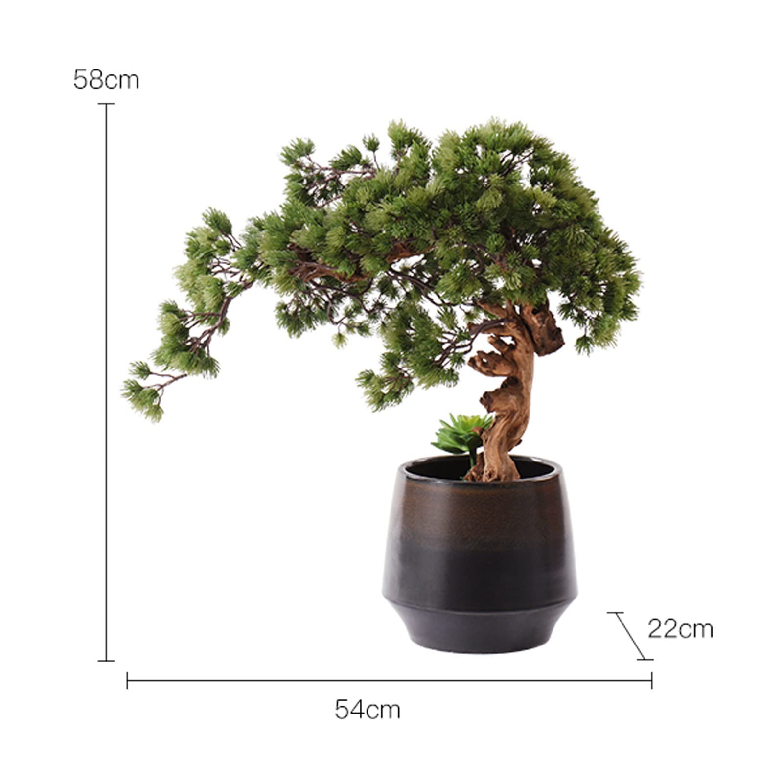 Árbol bonsái artificial Bonsái artificial verde de pino acogedor con simulación suculenta de simulación, planta en maceta, bonsái decorativo, exhibición de escritorio, adornos de maceta de árbol falso