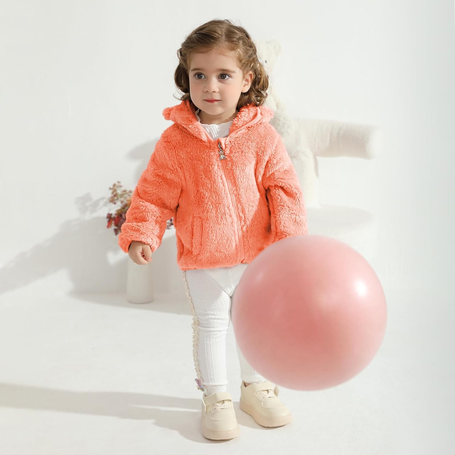 Adarl Baby Toddler Boys Girls Fleece Jacket with Hood Zip Up Cute Bear Coats for Infant Boys Girls Fuzzy Jacket with Ear 1-5T - Image 2