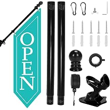 OPEN Flag with Pole Kit - Heavy Duty Canvas Open Banner for Business Storefront, 42x12 Inch Outdoor Double-Sided Sign with Bracket - Advertising Signage for Retail & Shops Teal