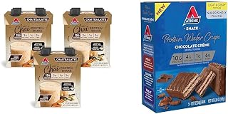 Chai Tea Latte Protein Shake with 15g Protein & Atkins Chocolate Crème Protein Wafer Crisps with 10g Protein, Low Sugar, Low Carb, Keto Friendly