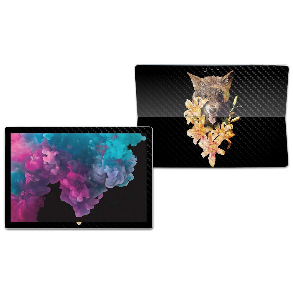 MightySkins Carbon Fiber Skin for Microsoft Surface Pro 6 - Wolfish Flowers | Protective, Durable Textured Carbon Fiber Finish | Easy to Apply, Remove, and Change Styles | Made in The USA