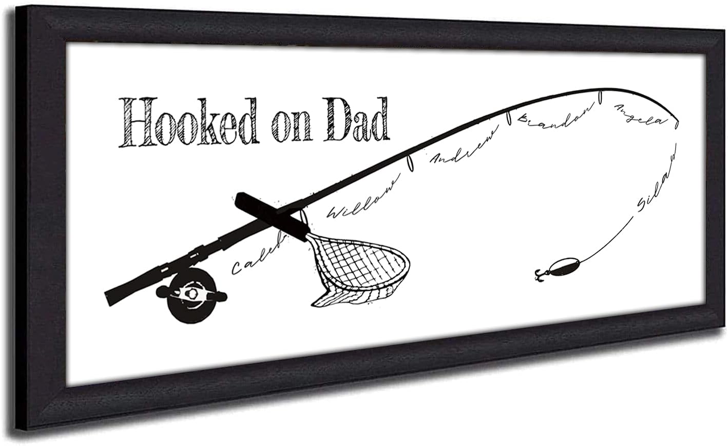 Personal-Prints Hooked on Dad, Customized Fishing Pole Art With Children's Names - Father's Day Gift (6.5"x18" Block Mount, Color)