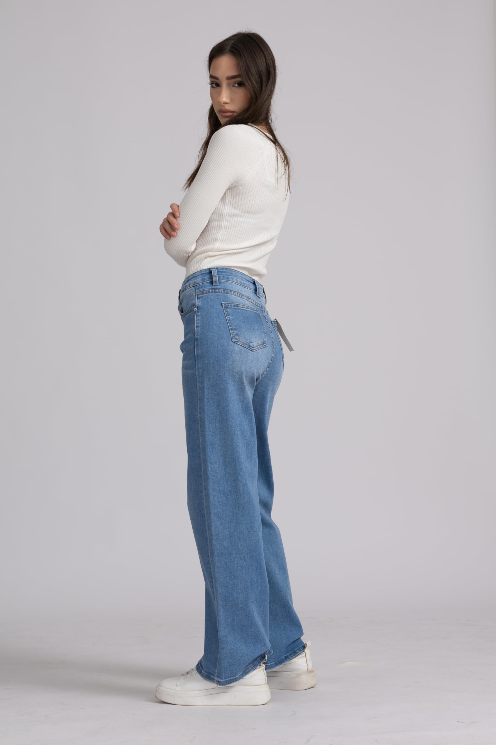 Jeans Donna Vita Alta Larghi Jeans Donna Baggy Wide Leg Fit Jeans FX9050