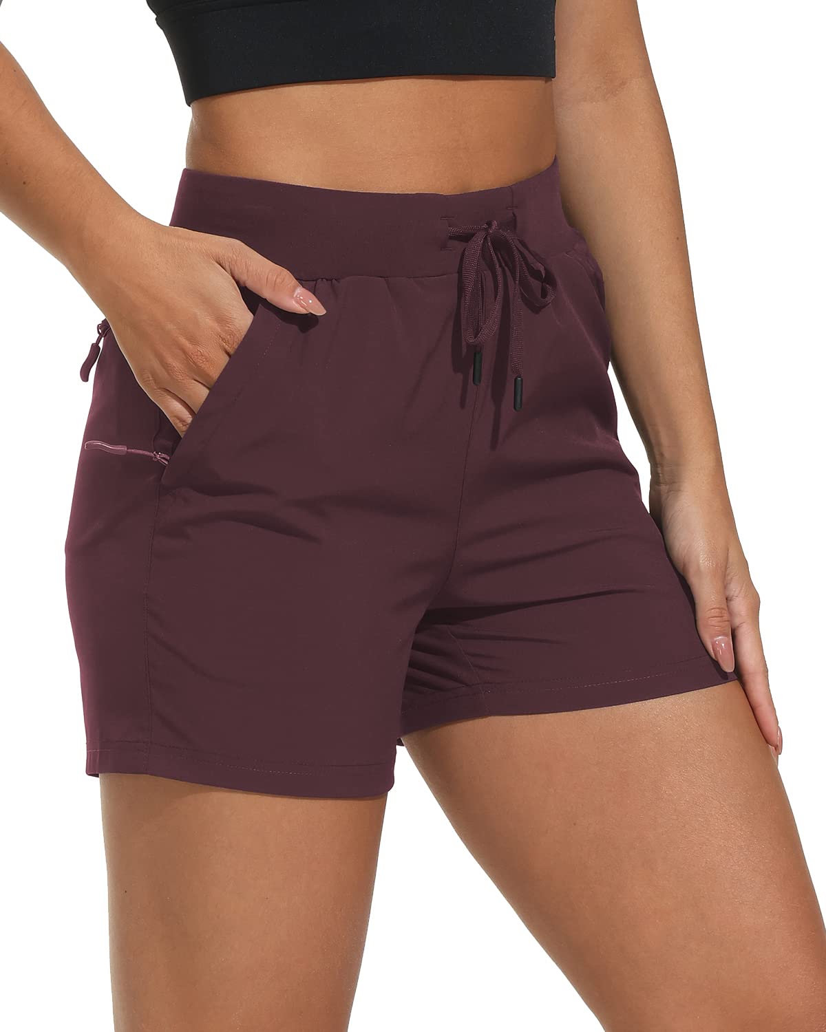 Shorts de Randonnée Femme - Sport Running Short - Léger Séchage Rapide - Poche à Fermeture