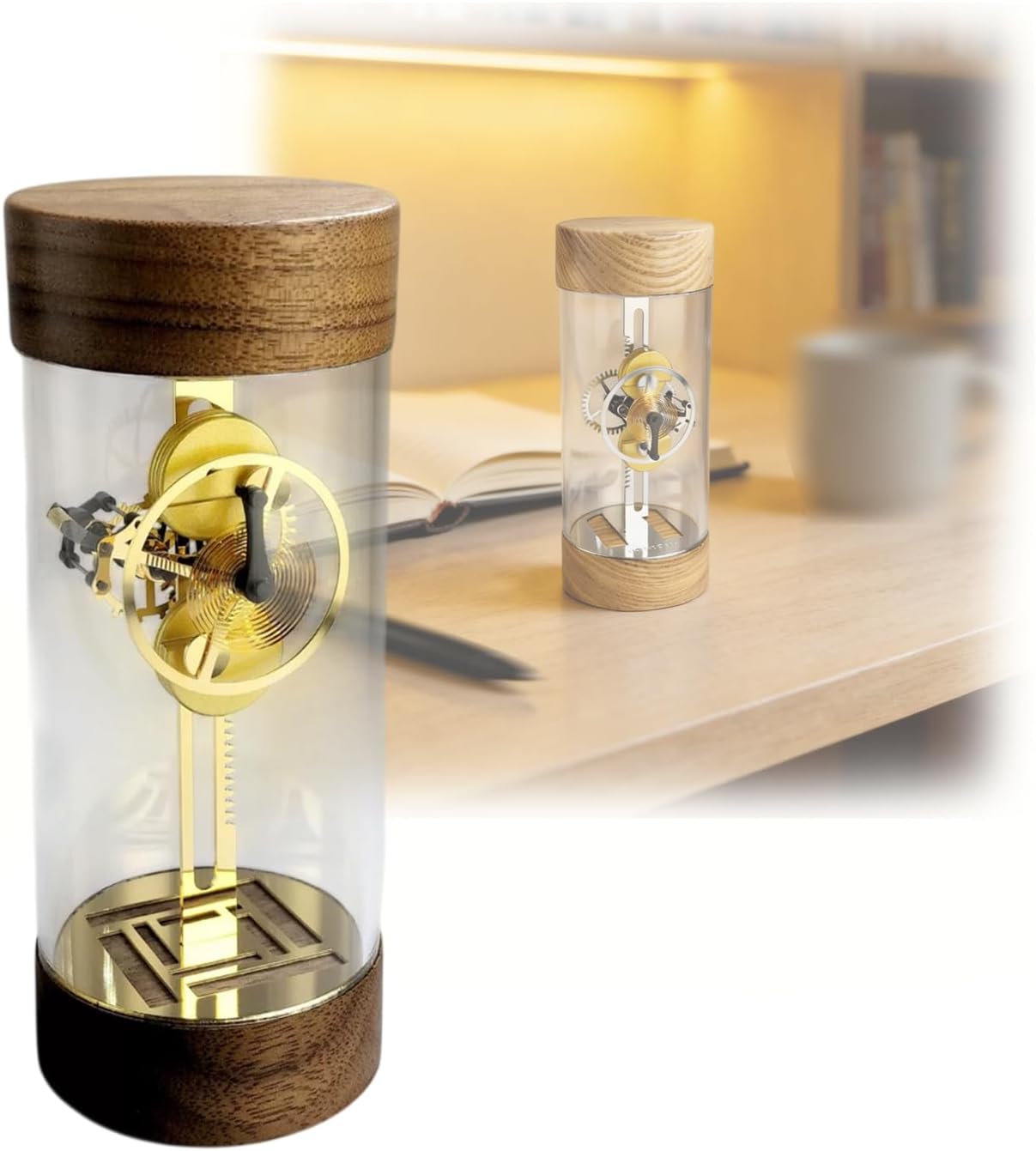 Decorative Timer, Mechanical Metal Desk Ornament, Hourglass Timer, Suitable for Desks, Offices, Crafts, and Gifts(Color:Walnut Wood)