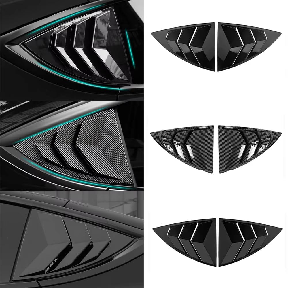Seitenscheiben Louvers für Tesla Model Y 2019-2022 Carbon Optik Heckfenster Blenden Sport Außendekor,Bright Black Version