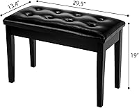 Vista 2 de Bonnlo - Banco de piano doble/dúo de madera con almacenamiento y cojín grueso, banco de piano acolchado de piel sintética para artista, asiento