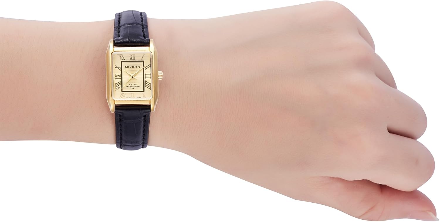Miykon Vintage Watches for Women - Small Dainty Tank, Square Womens Watch with Genuine Leather Strap - Second Hand, Ion Polished, Scratch Resistant Glass, Japanese Quartz, Waterproof to 100ft