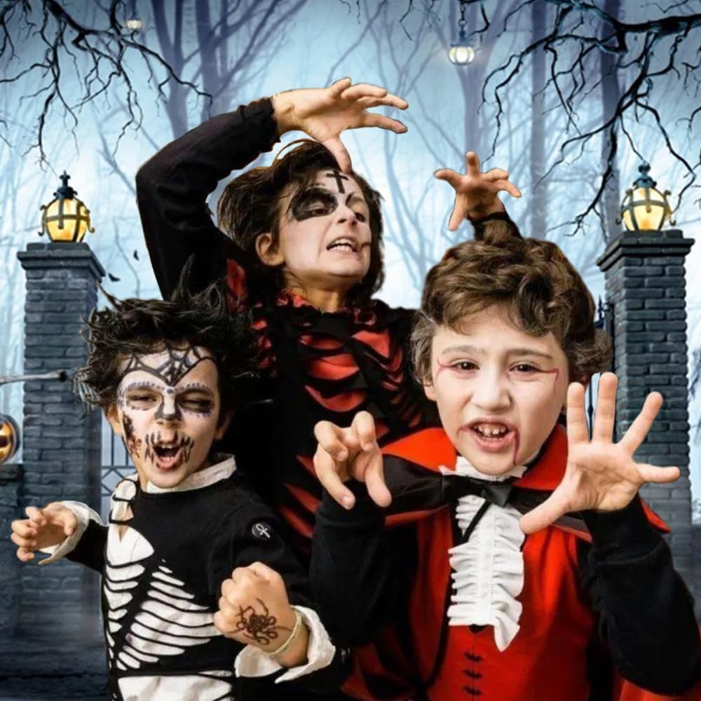 DASHAN 10x8ft Halloween Skull Photo Backdrop Scared Pumpkin in Hunted Woods Photography Backdrop Horrible Graveyard Photo Background Halloween Party Decorations Photo Props