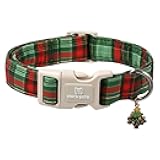 Maca Bates Christmas Green Plaid Basic Dog Collar for Medium Boy Girl Dogs with Cute Christmas Tree Charm,Scottish Soft Adjustable Durable Gingham Collars,Winter Gift for Female Male Puppy