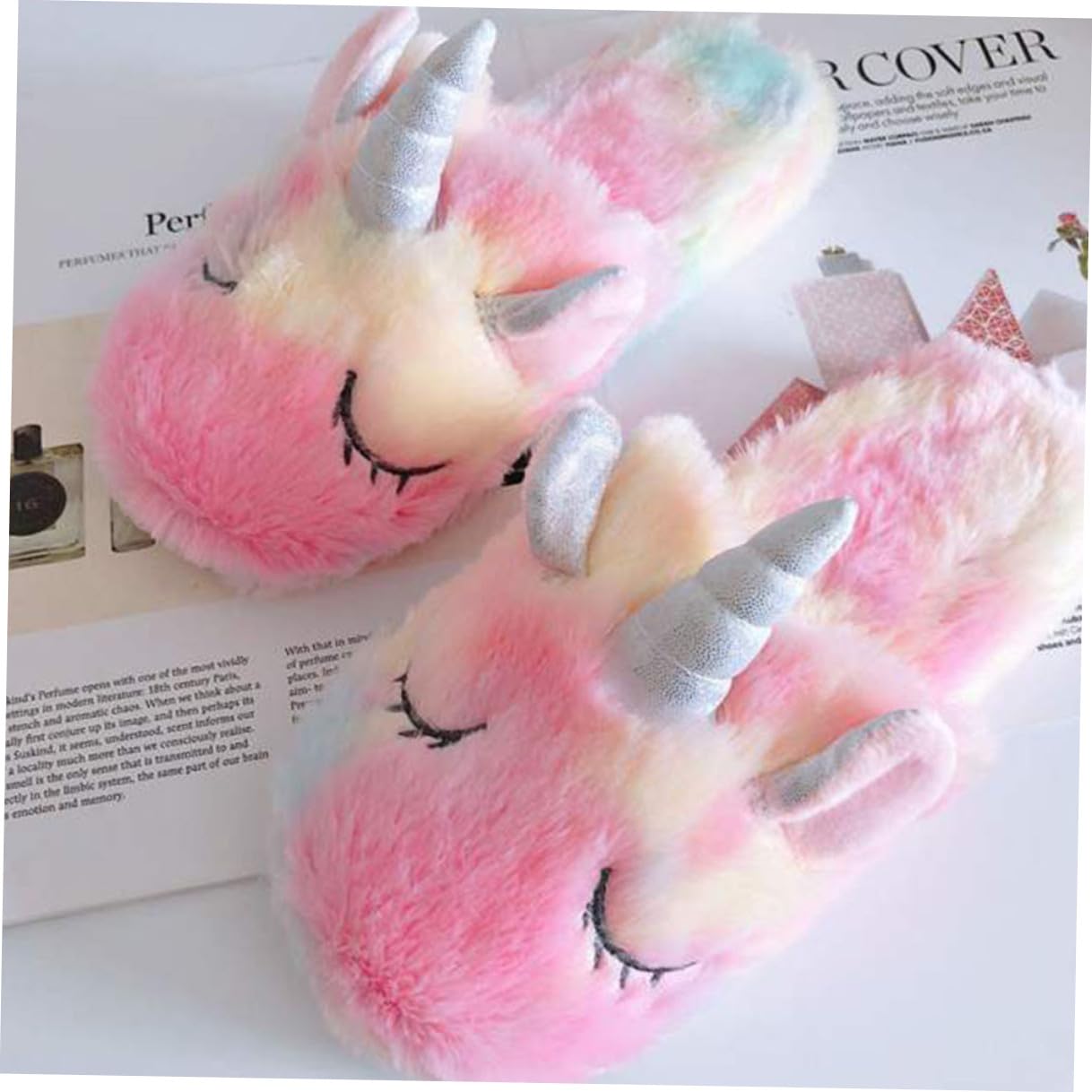 Uonlytech Pantuflas de Algodón Antideslizantes Estampado de Unicornio, Felpa Cálida para Mujer y Niña, Calzado Interior para Otoño E Invierno, Talla L (36-38