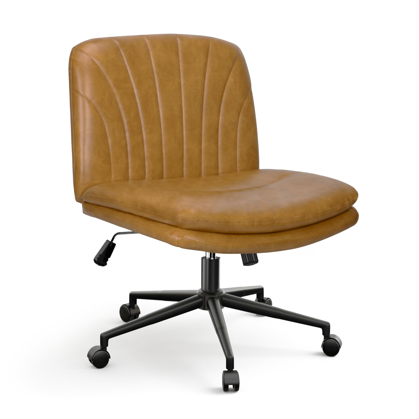 naspaluro Armless Office Chair with Wheels PU Leather Cross-legged Desk Chair Height Adjustable Swivel Computer Chair with Wide Seat and Mid Back for Bedroom and Home Office - Brown