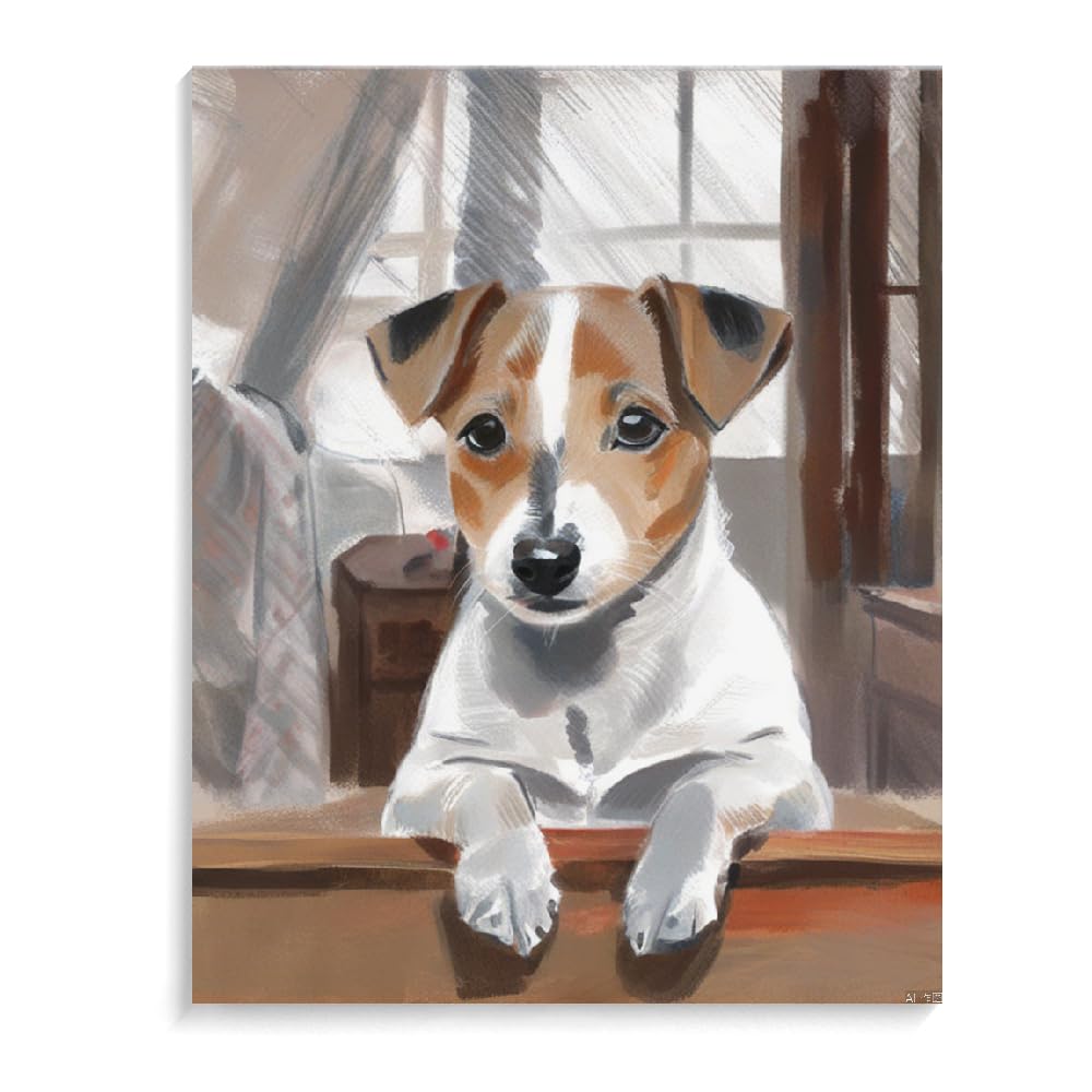 DIY Paint by Numbers Jack Russell Terrier Dog on Canvas Painting Kits for Adult, Beginner Oil Painting Kits Gift 12x16inch(30x40cm) Frameless