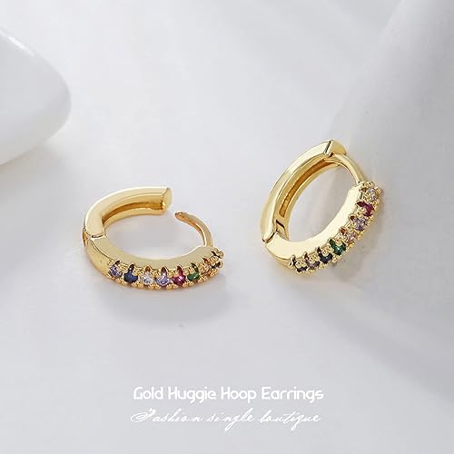 Miniatura 4 de Small Gold Hoops Huggie Earrings for Women Gold Plated Dainty Cubic Zirconia,CZ Mini Huggie Bead Cartilage Earring Hypoallergenic Hoop Earrings for