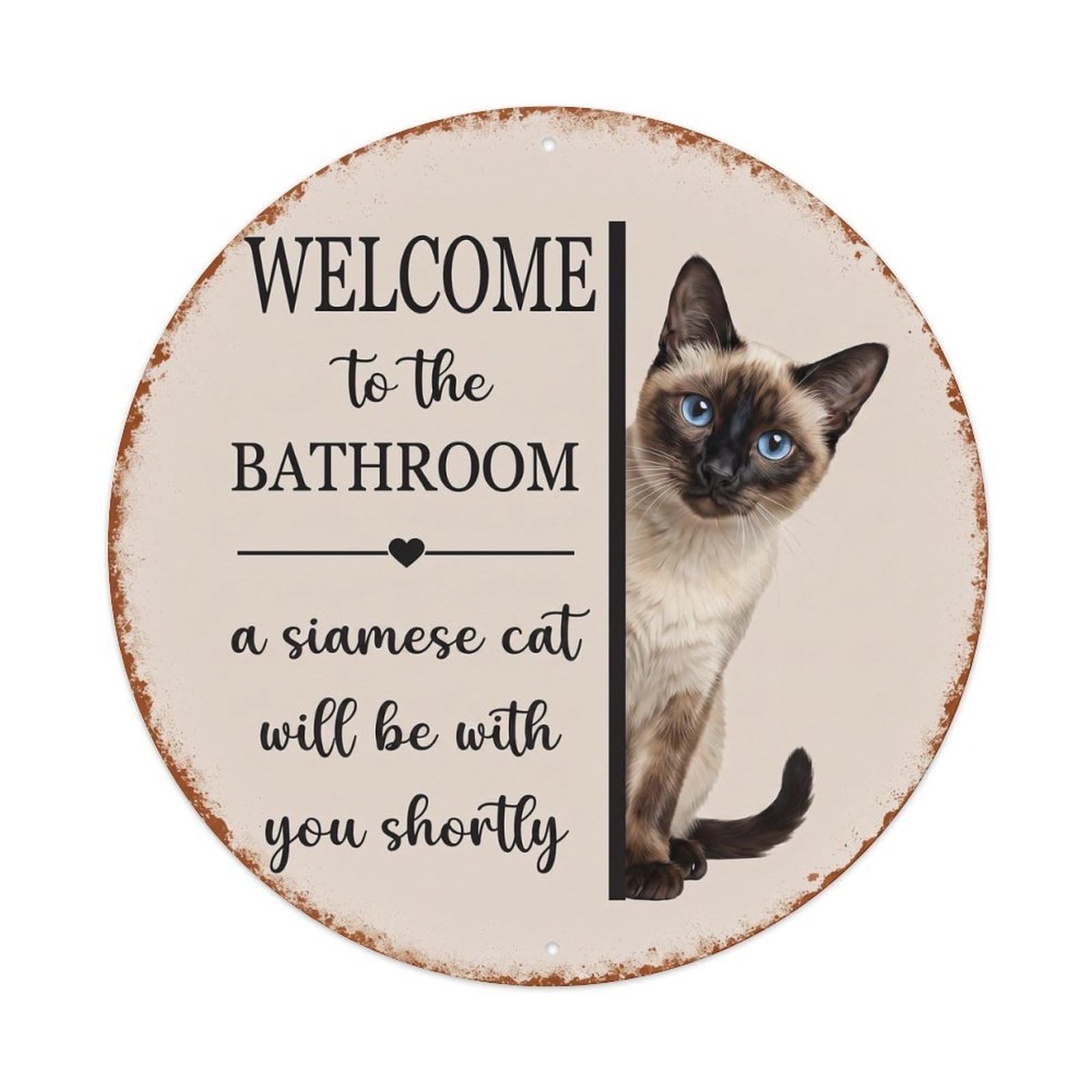 Vintage WELCOME To The BATHROOM Siamese Cat Metal Tin Sign