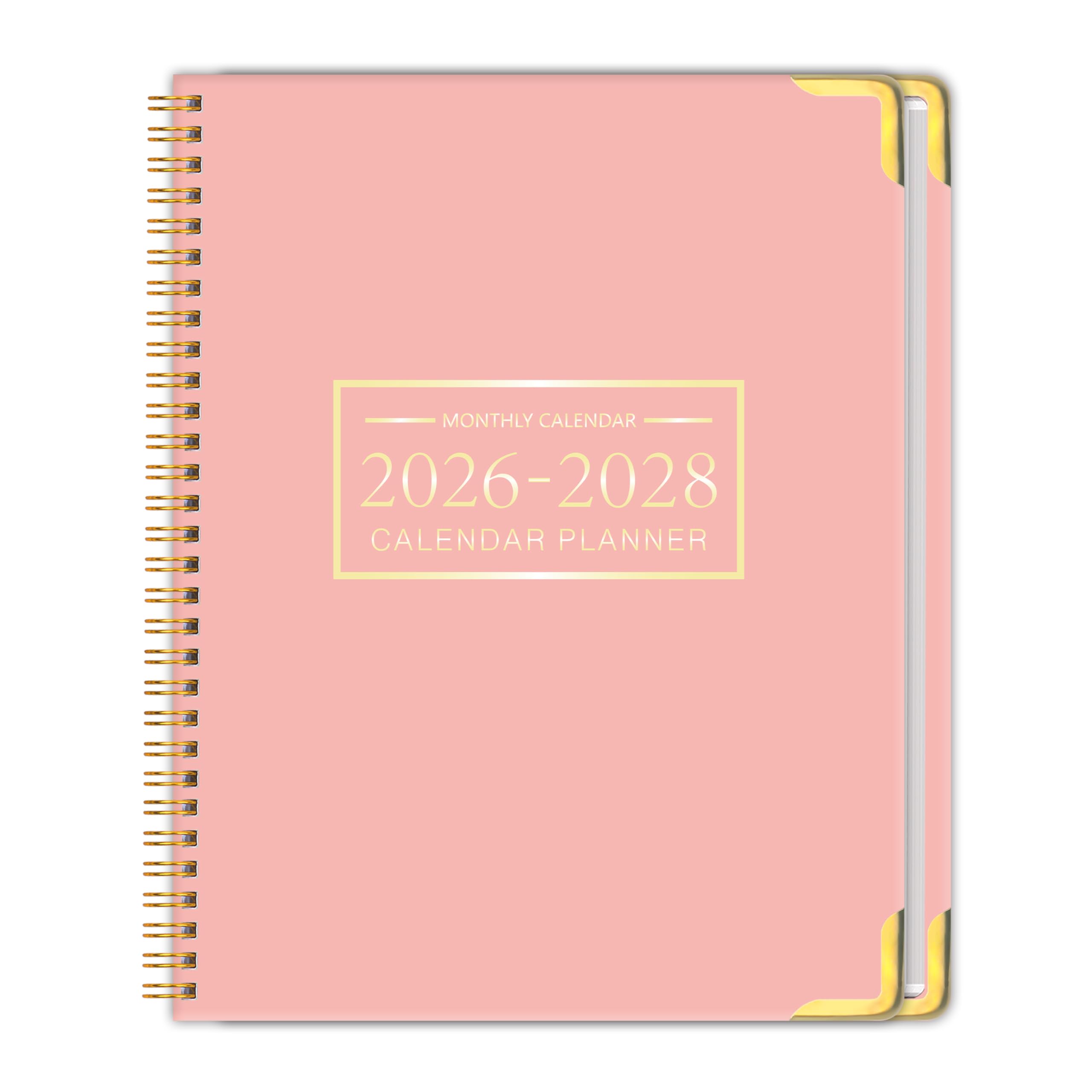 Monthly Planner 2026-2028, Hardcover with Metal Corner 3 year calendar 2026-2027-2028 Calendar Book from Jan 2026 - Dec 2028, 9“ x 11”, Spiral Bound,Organizer for Office, School, and Home, Black