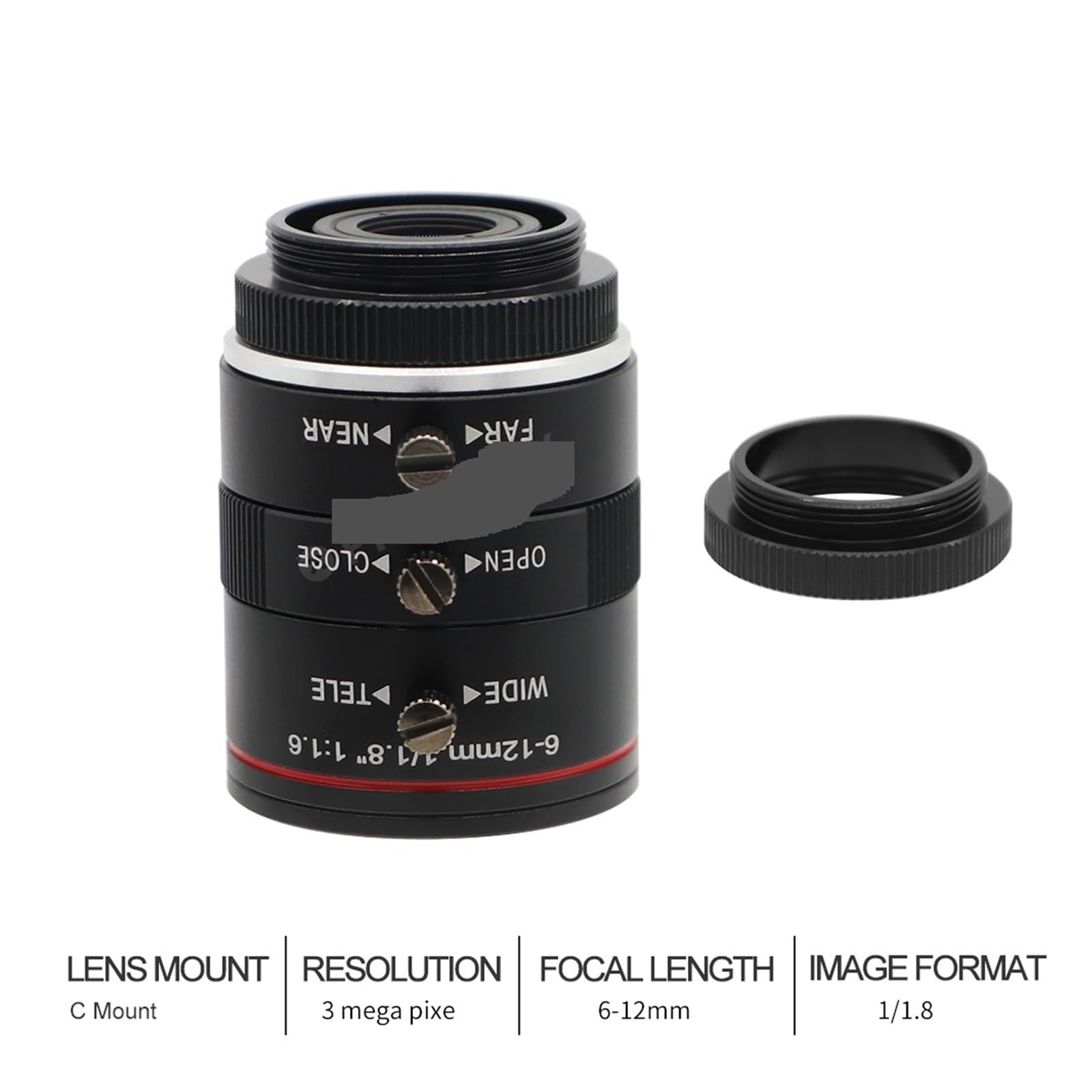 Obiektyw kamery przemysłowej 6-12MM, 1/1.8 "3 megapikselowa ręczna przysłona, zmiennoogniskowy stały, obiektyw CCTV do kamer wizyjnych Kontrola sprzętu