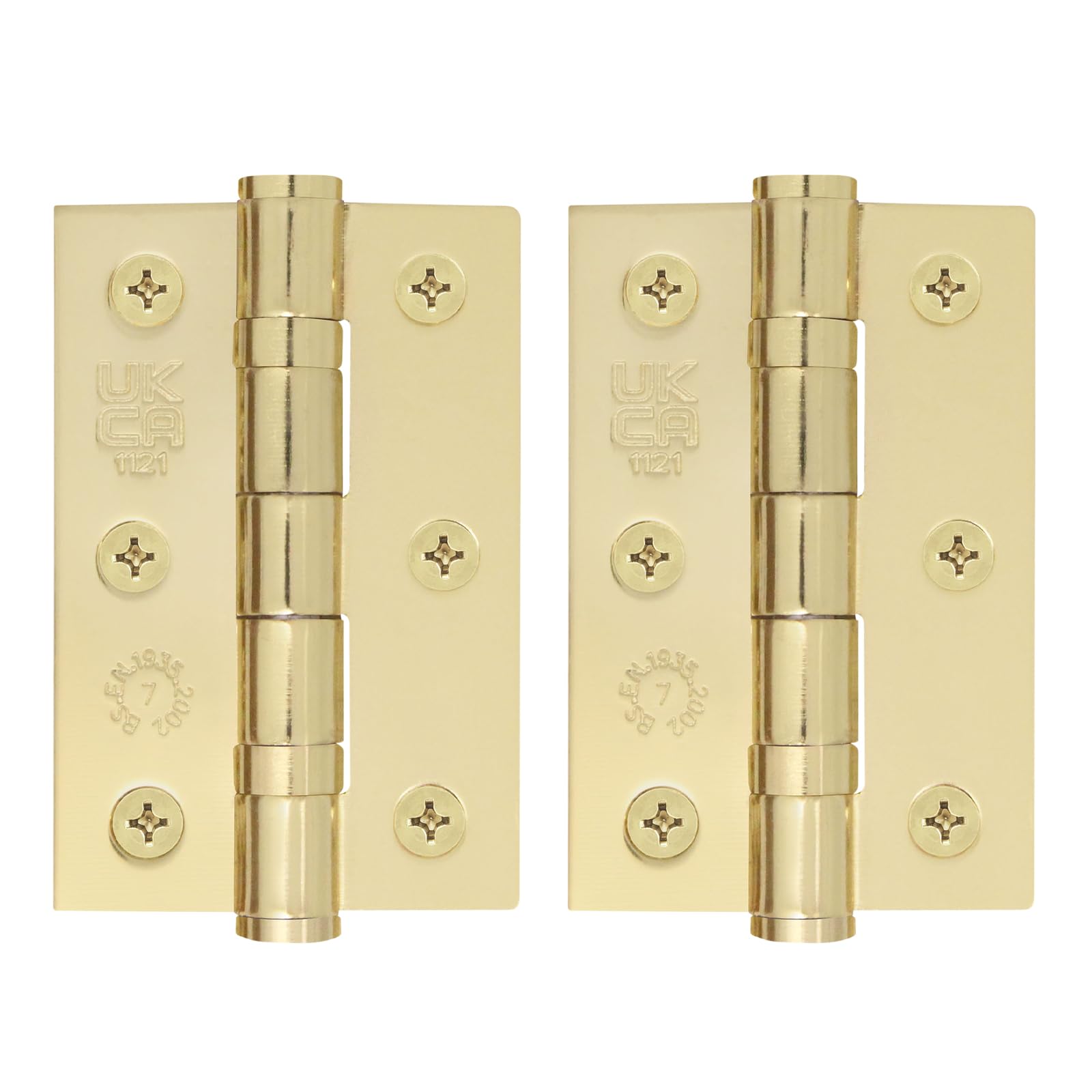 EAI Polished Brass Door Hinges, 76mm / 3 Inch, 1 Pair Fire Rated