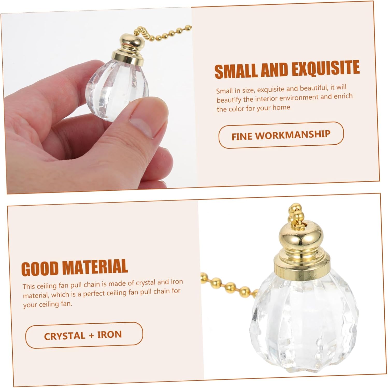 2Pcs Ceiling Fan Pull Chain Extender Decorative Crystal Fan Pull Chain with Connectors Elegant Design for Ceiling Light Fixtures Sturdy and Crystal Material for Home Decor