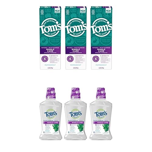 Tom's of Maine Paquete variado de pasta de dientes natural y enjuague bucal pasta de dientes natural de cuidado completo con fluoruro, menta, 4