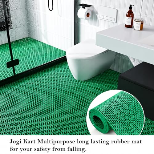 Image of JOGI KART Anti Skid & Multipurpose Rubber /Bathroom Mat /Shower Mat /Carpet /Rugs /Rainmat /Swimming Pool Mat (Green, 2x15 Ft)