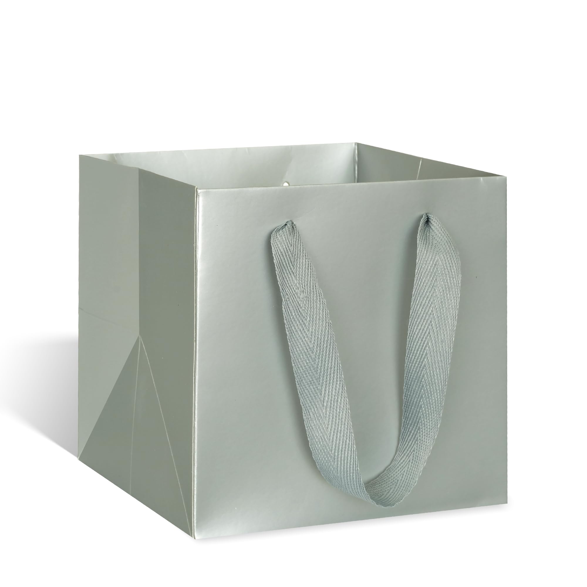 IN-JOOYAA 10 Pack Silver Square Gift Bags 8x8x8 - Party Favor Bags With Tissue Paper & Handles