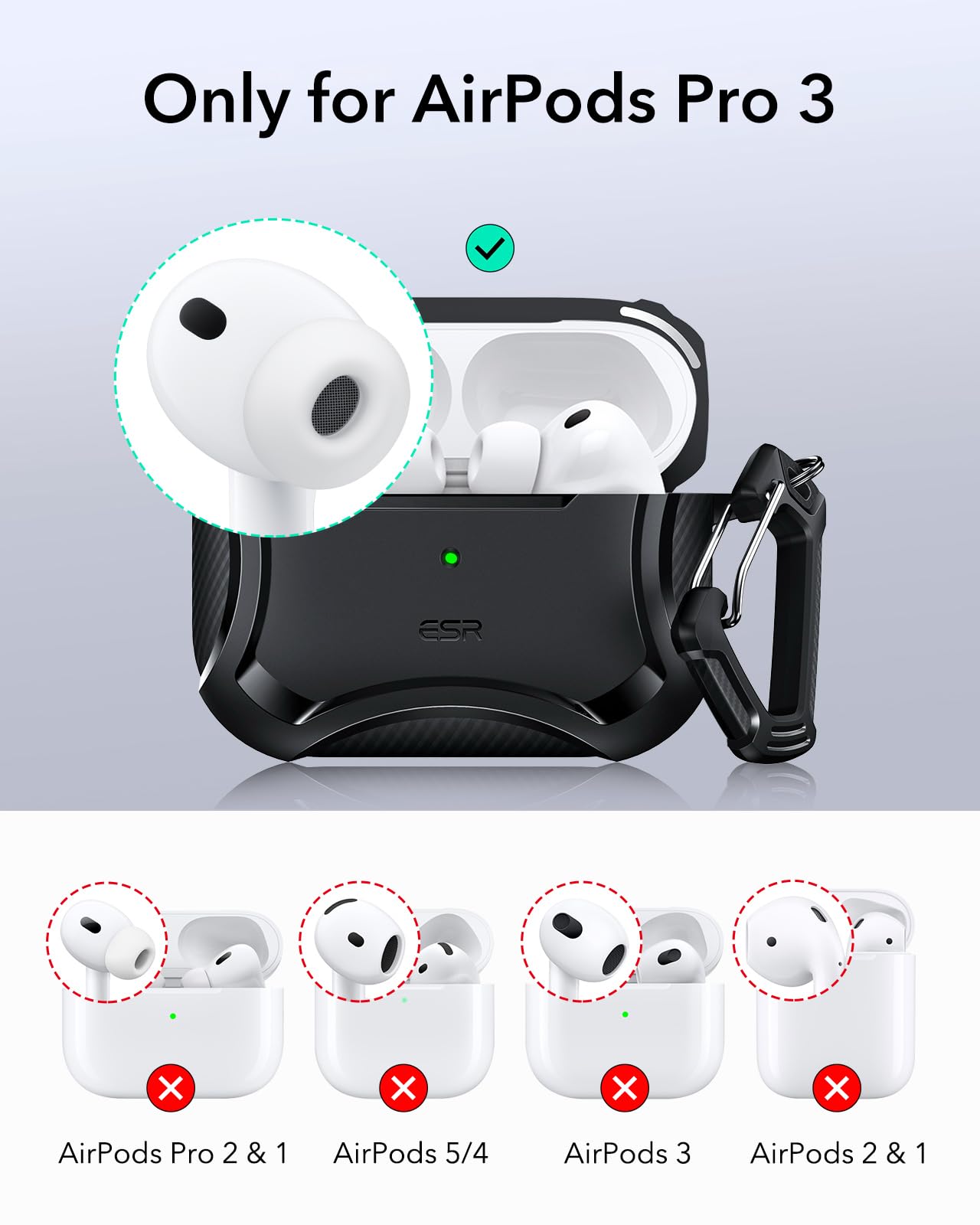 ESR for AirPods Pro 3 Case (2025), Magnetic Lid, Cyber Series, Black — Amazon image 2