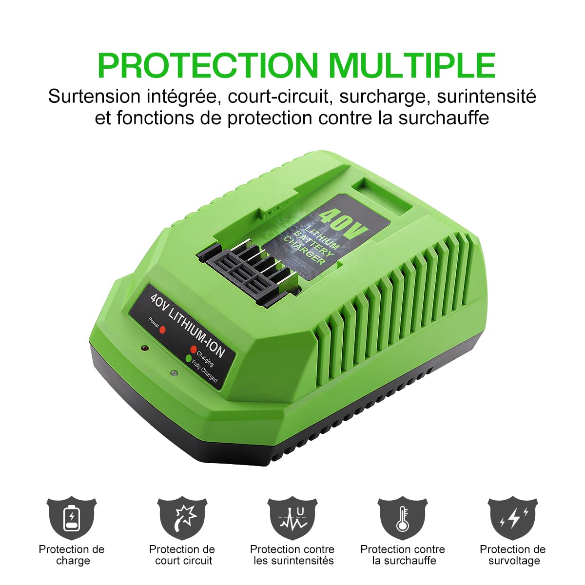Chargeur 40V Greenworks G40C Compatible Série 40V