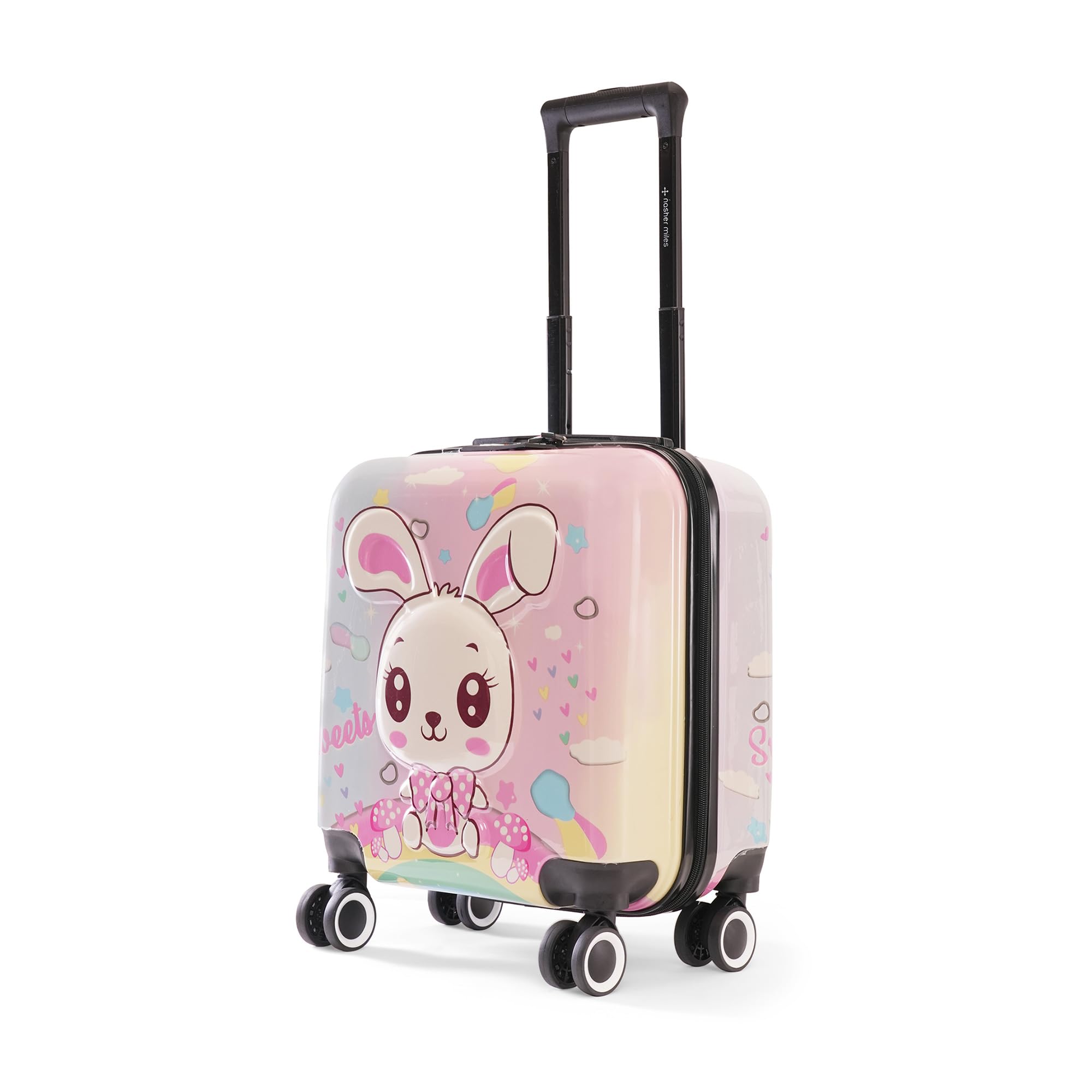 Nasher Miles Tic Tac Toe Polycarbonate Spinner Hard-Sided Cabin Luggage for Kids Pink White 44cm|17inch Kids Trolley Bag | Zoo Bunny