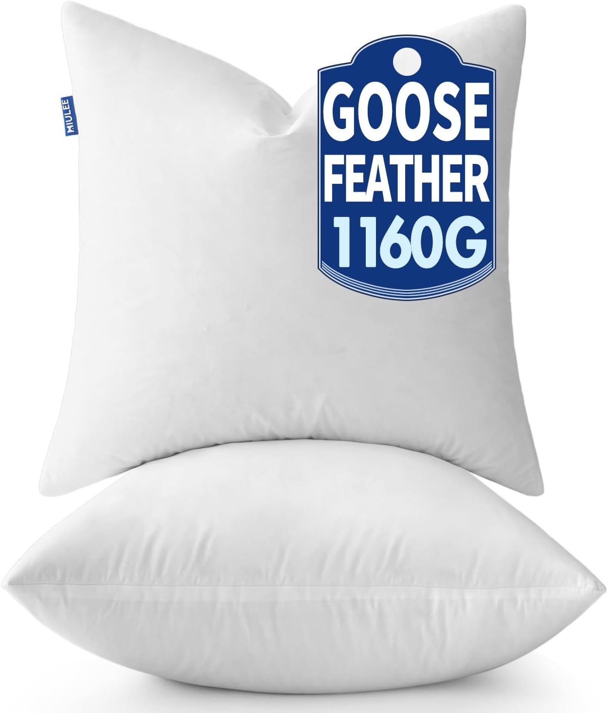 MIULEE 22x22 Goose Feather Down Pillow Insert Set of 2 with 100% Down-Proof Cotton Cover White Bundle 70% Feather Down Pillows