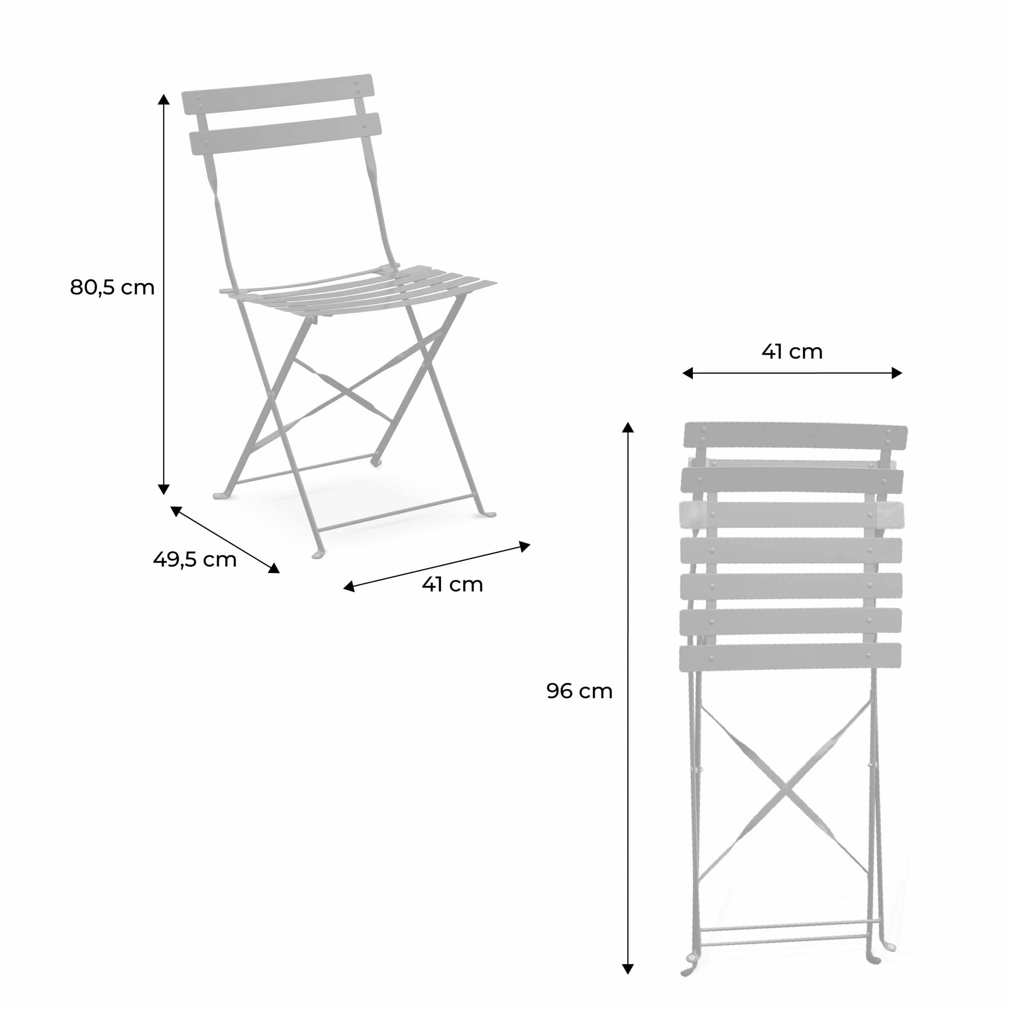 Table de Jardin Bistrot Pliante Métal 110x70cm + 4 Chaises Pliantes Acier Thermolaqué