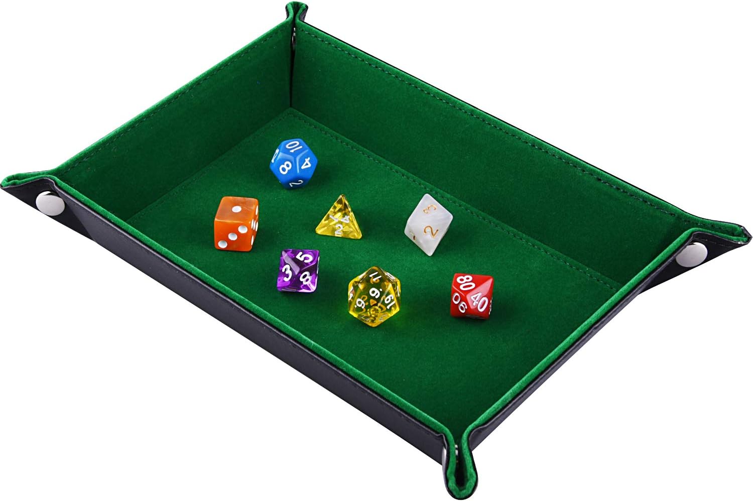 SIQUK Double Sided Dice Tray, Folding Rectangle PU Leather and Dark Green Velvet Dice Holder for Dungeons and Dragons RPG Dice Gaming D&D and Other Table Games