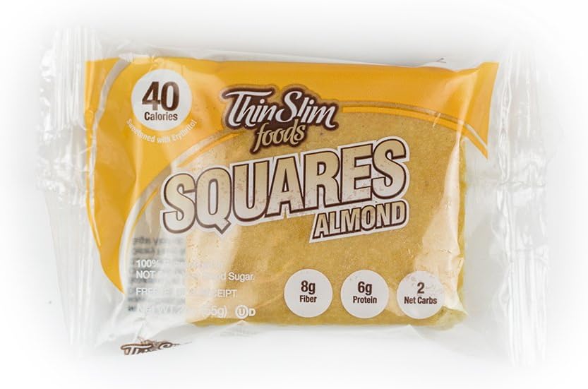 ThinSlim Foods Low Carb Keto Almond Squares - Low Calorie 4 Pack