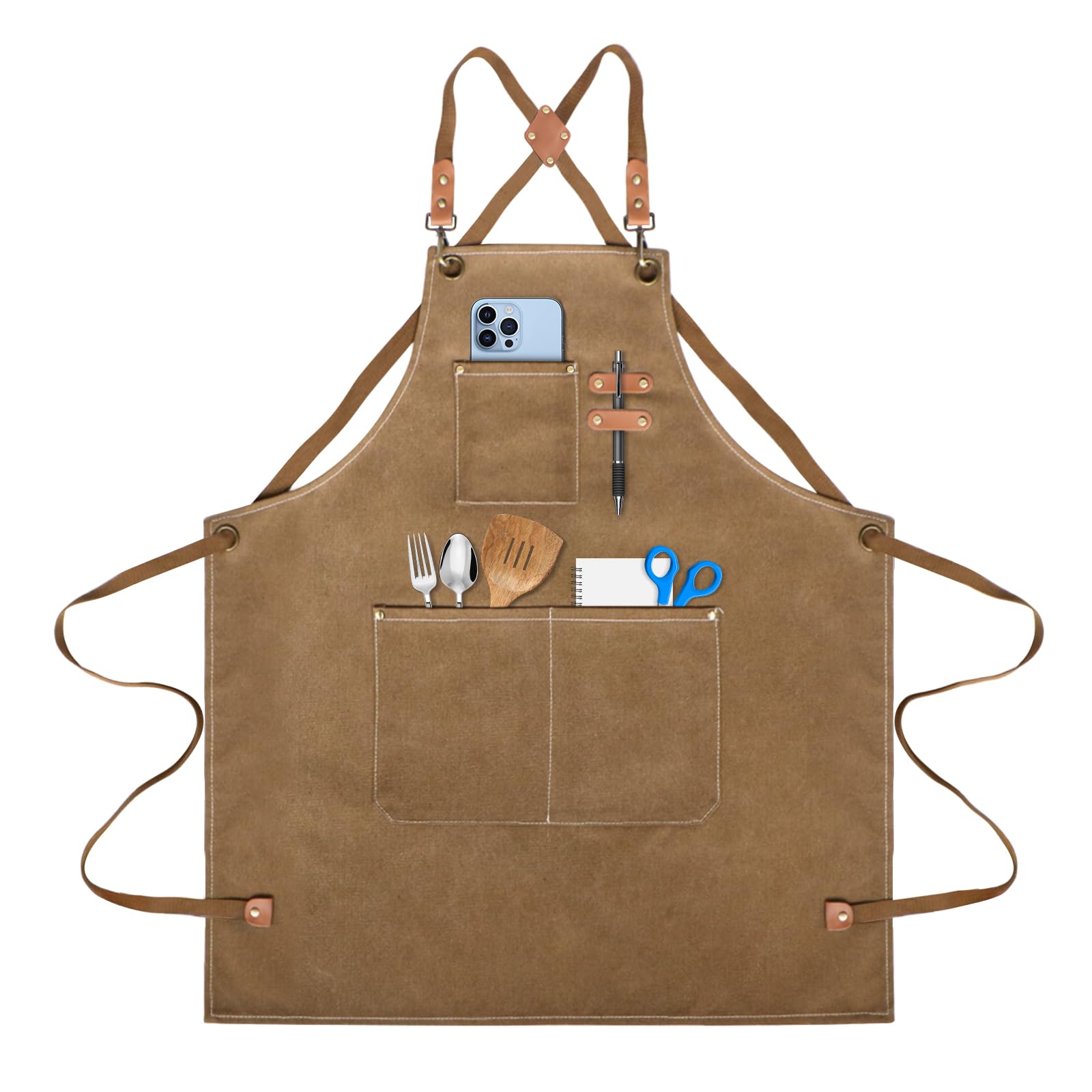 Płócienny fartuch roboczy męski,Men's Work Apron fartuch z 3 kieszeniami, Tool Apron for Men do kuchni, ogrodu, ceramiki, warsztatu, garażu i innych, dla mężczyzn i kobiet