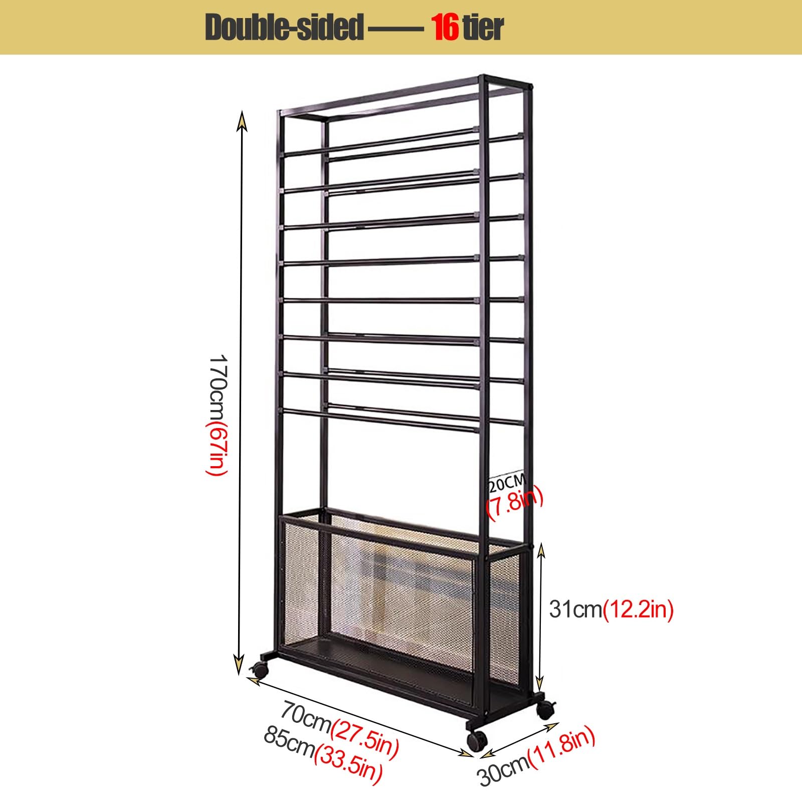 YLLFFLL Flower Shop Tall Free Standing Ribbon Holder, Commercial Large Capacity Rolling Wrapping Paper Cart with Wheels, Black Scarves, Shawls Display Stand Rack(White)