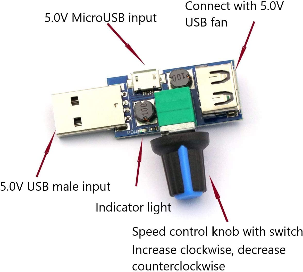 Regolatore Velocit&agrave; Ventola USB - 2 Pezzi, DC2.5~8.0V 5W, Regolabile Per Alimentatori Vari