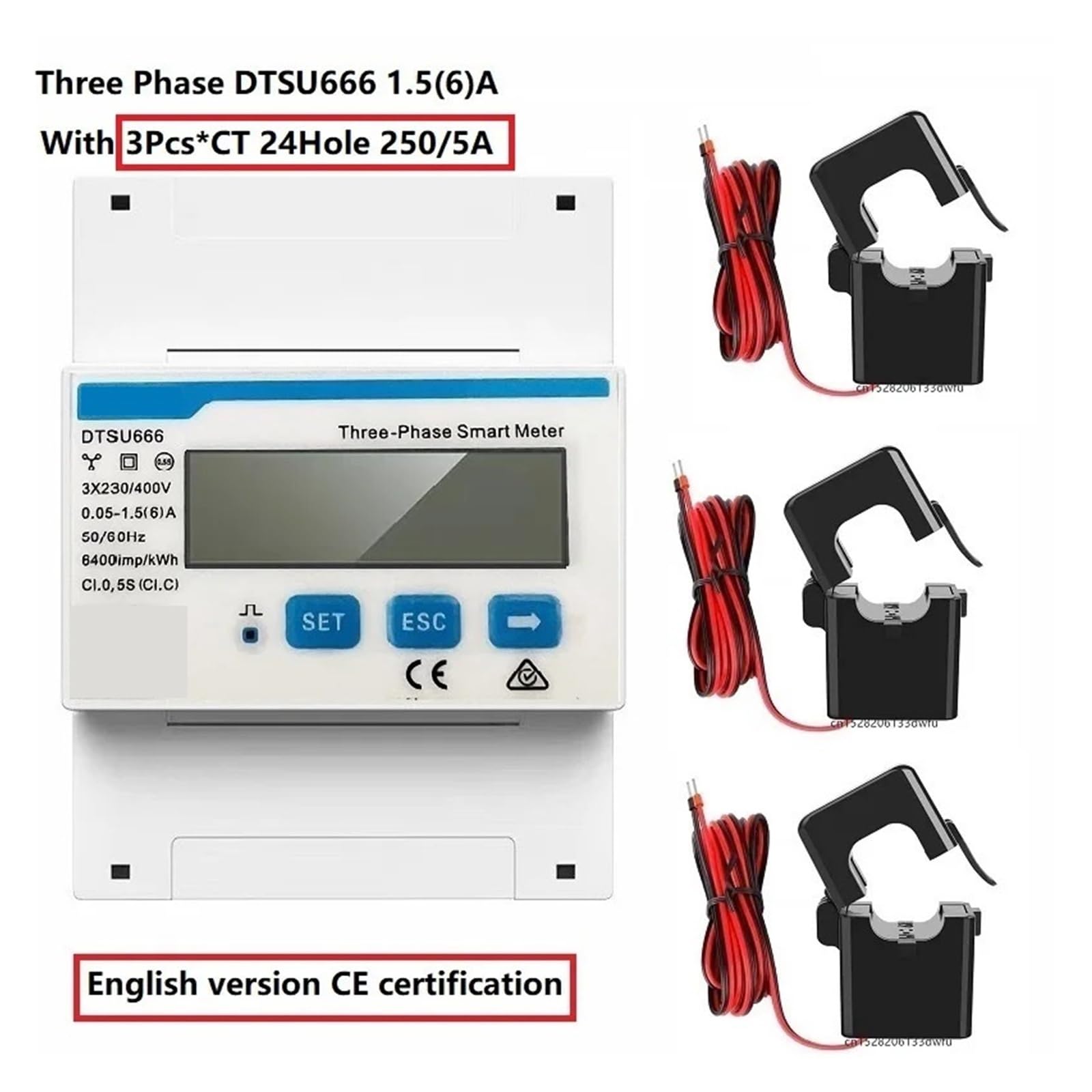 Licznik prądu DDSU666 DTSU666 jednofazowy modbus szynowy DIN RS485, dwukierunkowy licznik energii/mocy / KWH, watomierz (DTSU666-CT 300-5A)