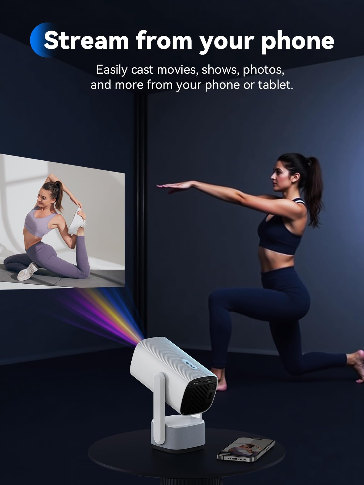 Mini Proyector Portátil 4K Supote - SOOMFON Smart TV Proyector 720P Nativo 260 Lumens 270° Rotation WiFi y Bluetooth Videoproyector para HDMI/TV Stick/USB/PS5/Laptop