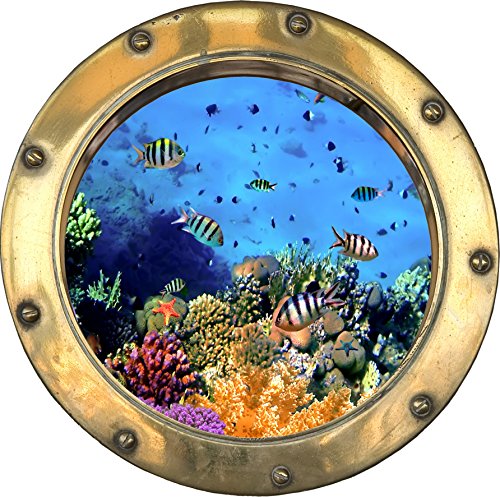 Stickers hublot trompe l'oeil Petit poissons vue sous marine - H312 (30x30 cm)
