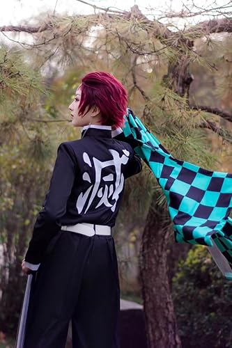 Miniatura 3 de Disfraz unisex para cosplay de Tanjiro para adultos, chaqueta, uniforme con disfraz de Tanjiro, traje con kimono para cosplay de animé (XL, verde)