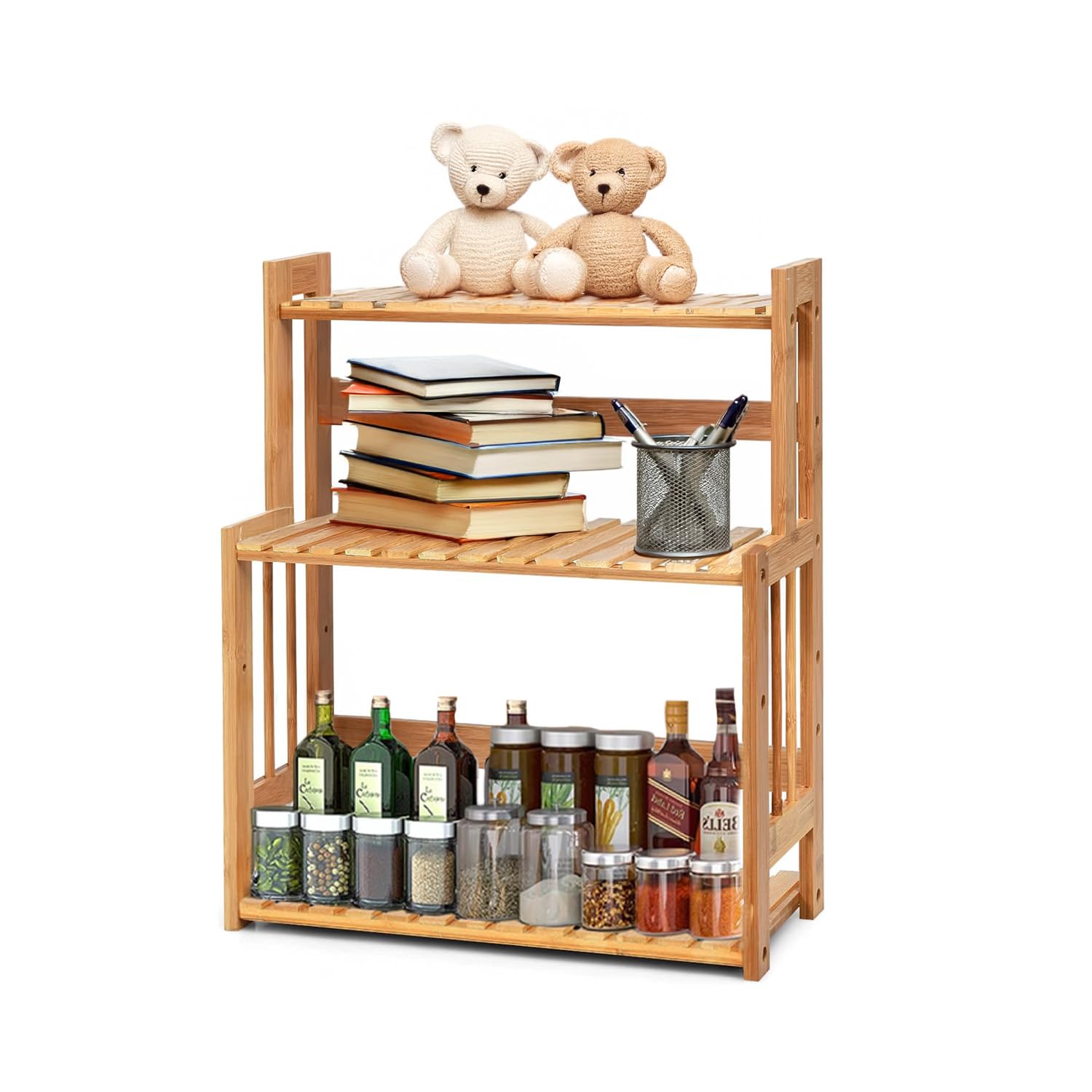 Avilia Scaffale Bambù 3 Ripiani 42x18x53cm – Organizer Multiuso Salvaspazio, Capacità 20kg – Scaffale Stabile ed Ecologico, Facile da Montare – per Bagno, Cucina o Ufficio