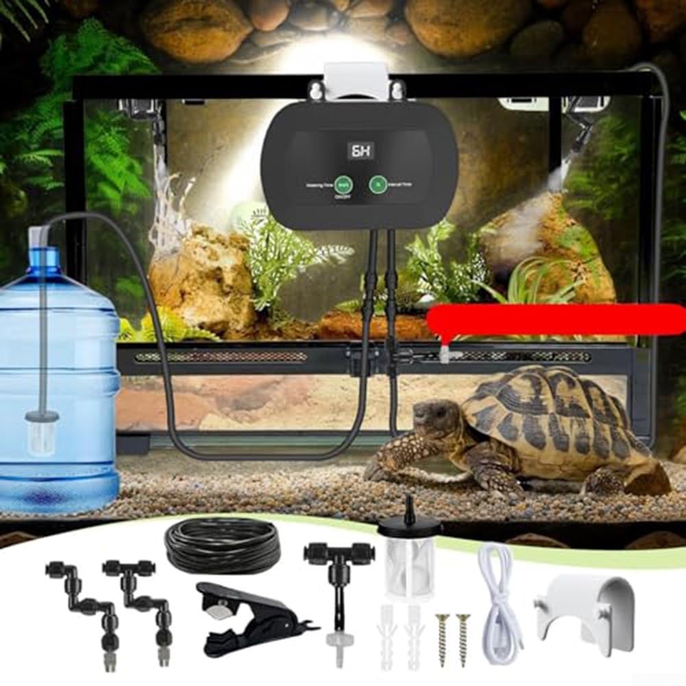 Automatischer Terrarium-Luftbefeuchter, zeitgesteuertes Sprühsystem mit 360° verstellbaren Düsen für Reptilienkletterhaustier IC501S
